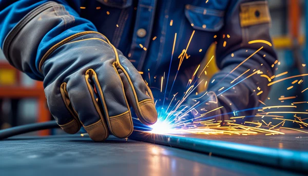 Long welding gloves provide protection under sparks