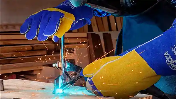 Welding gloves protect hands from sparks.