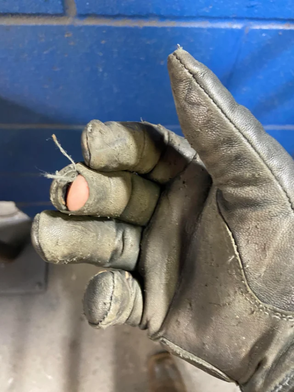 The welding gloves with holes are no longer effective.