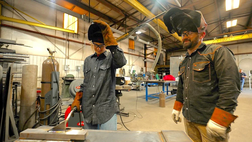 The team wore welding gloves to complete the task area.