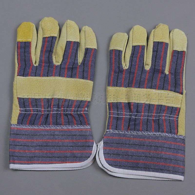 Yellow Protective Leather Welding Gloves Back of hand display